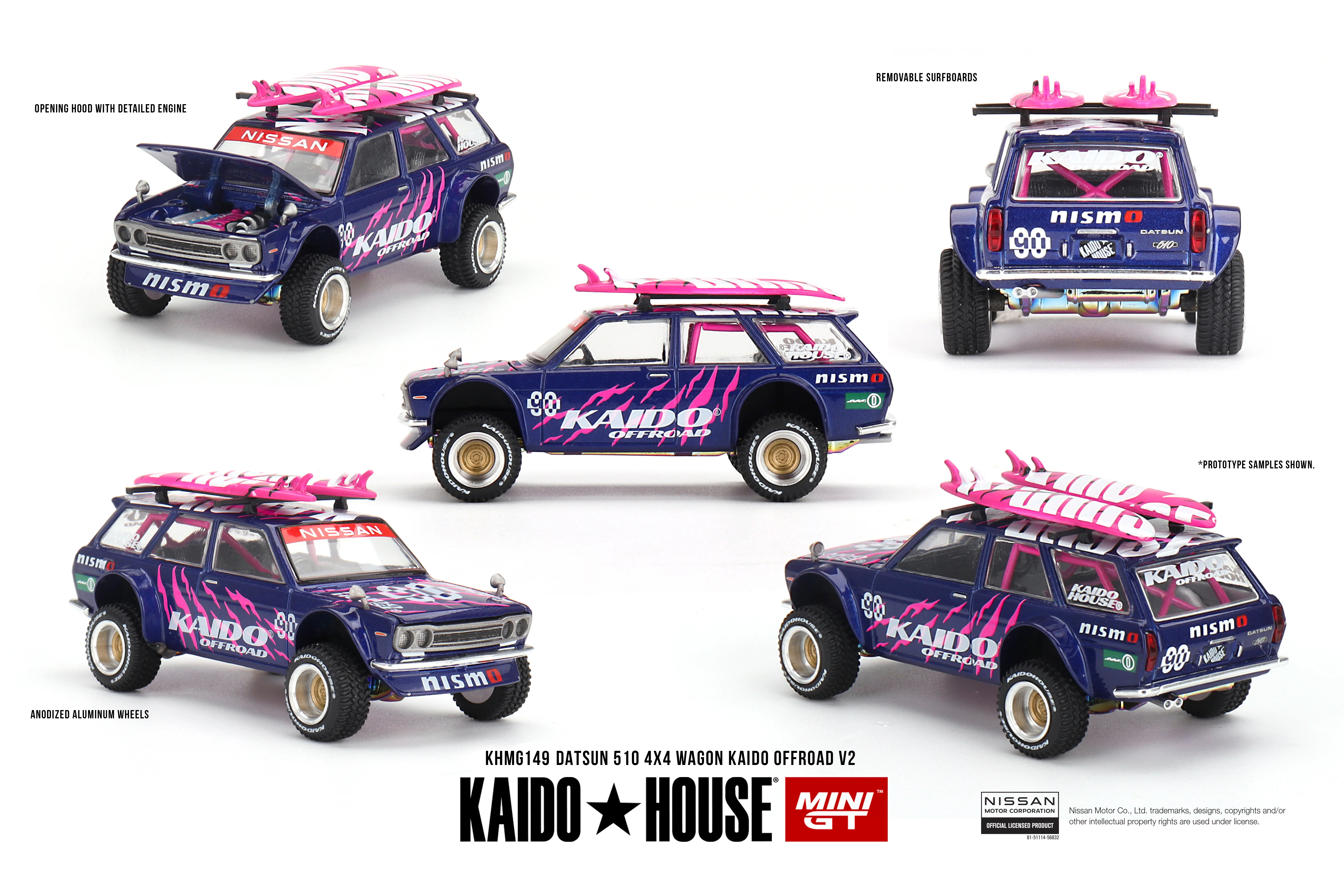 Nissan Kaido House DATSUN 510 WAGON 3台 Datsun 510 Wagon 4x4 Offroad V2 | Kaido House | 1:64 MiniGT KHMG149